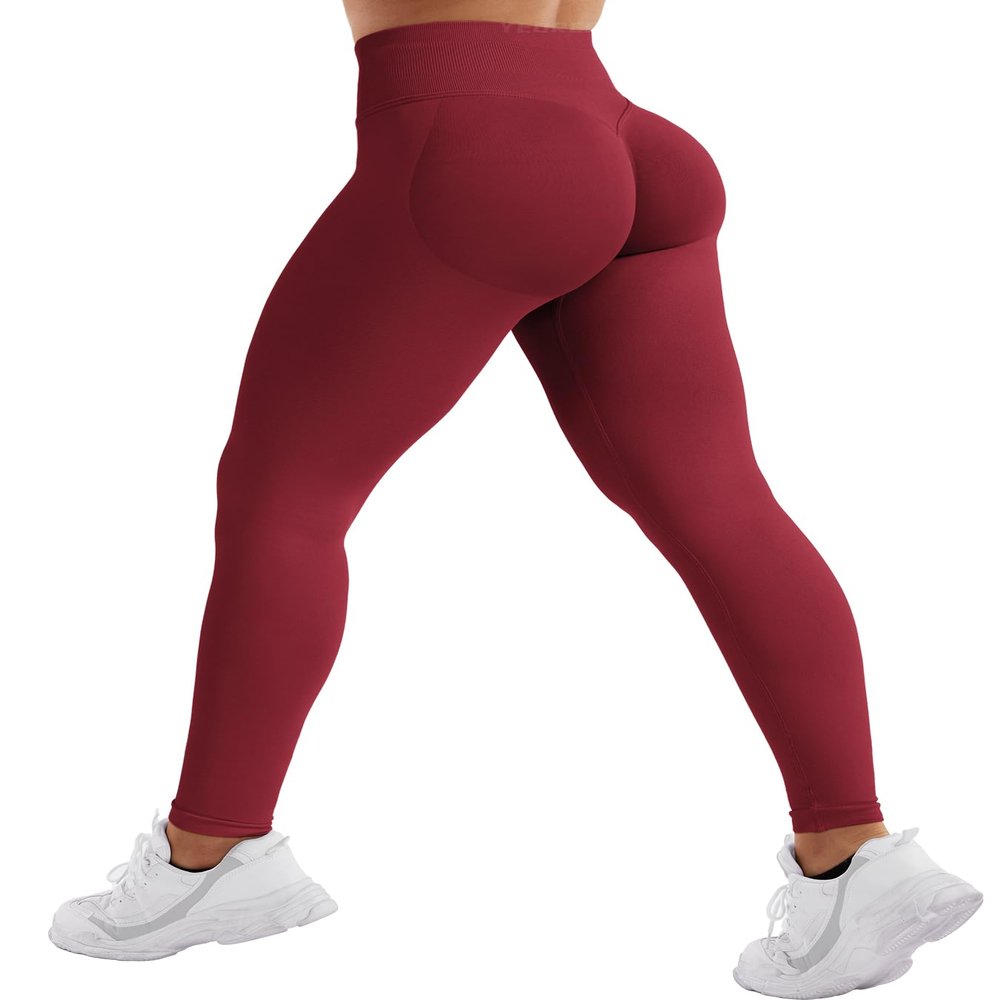 YEOREO SoftHue Workout Leggings for Women Hidden Scrunch No Front Seam Seamless Mid Waist Tummy Control 25" Impact Yoga Pants Scarlett Red-M