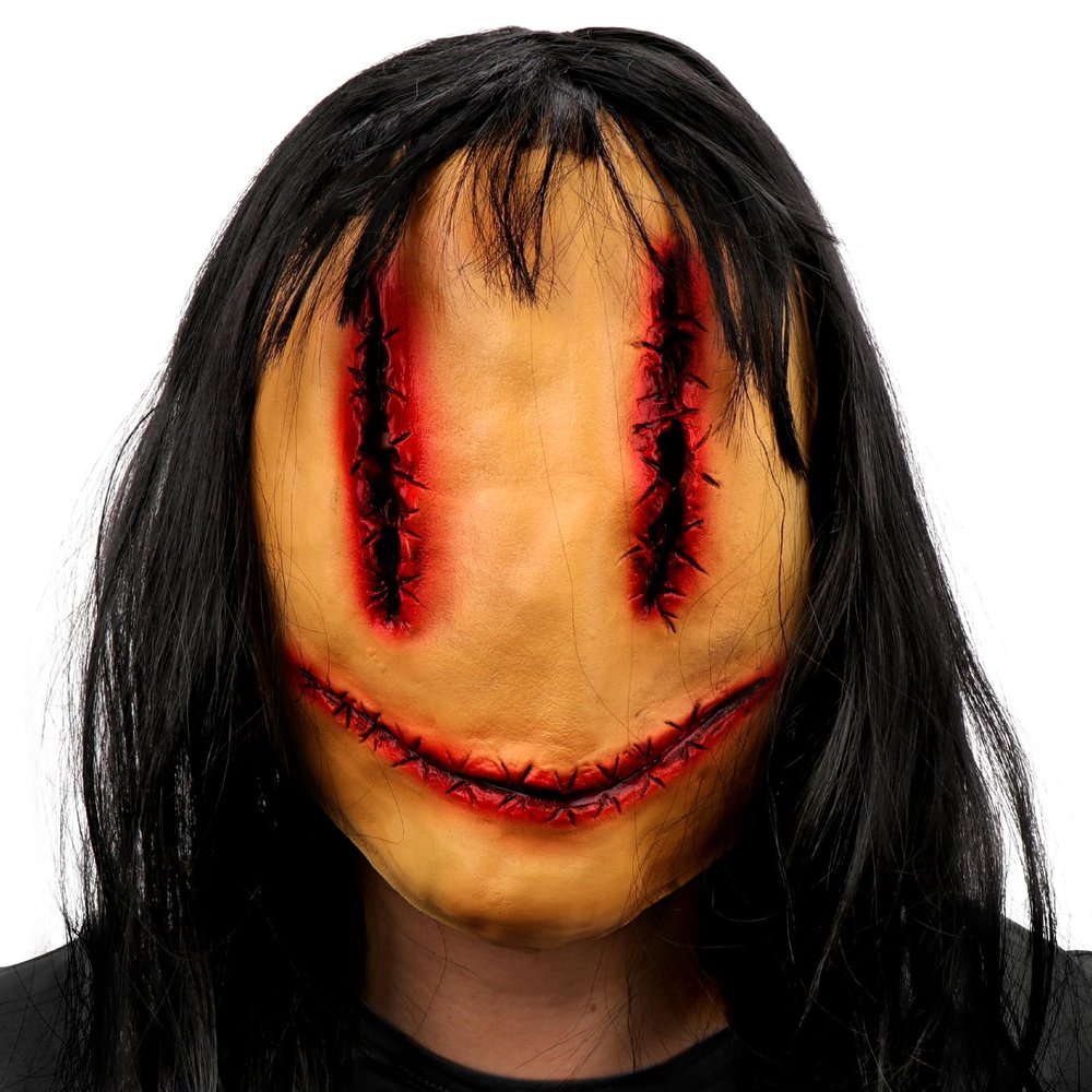 SelfTek Scary Halloween Mask with Wigs, Horror Mask Stitching Woman Ghost Natural Latex Mask Creepy Scary mask for Party Cosplay Props, Themed Party