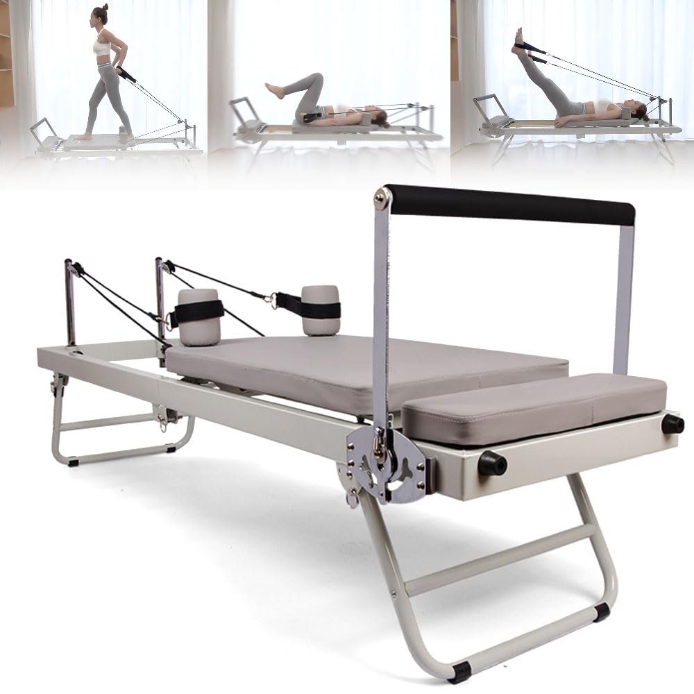 vhdurike Pilates Machine & Equipment, Foldable Pilates Equipment with 5 Metal Resistance Springs, Pilates Reformer Equipment for Home Gym Cardio Fitness Personal Indoor Sport Apparatus