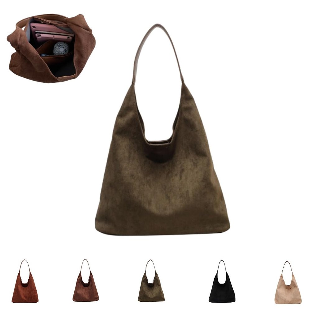 YWeiLiangSan Slouchy Hobo Bags, Crossbody Purse Top-Handle College Tote Handbag, Women Suede Crescent Satchels Shoulder Bag (Green,One Size)