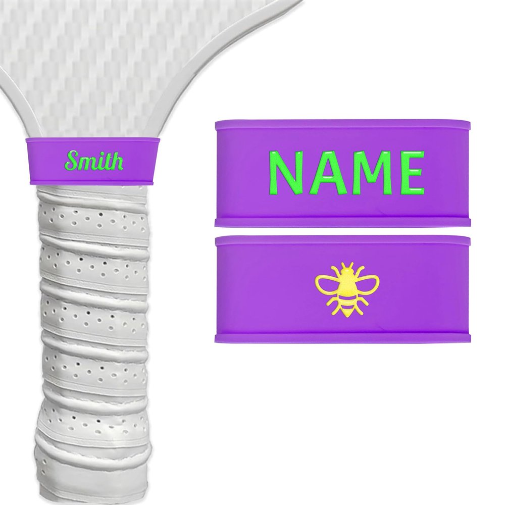 2 Pcs Personalized Pickleball Paddle Grip Name Bands, Silicone Ring Grip Bands for Secures Pickleball Grip Tape, Custom Pickleball Accessories Gifts for Pickleball Lovers, Never Lose Your Paddle Again