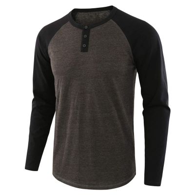 Mens Henley Long Sleeve Raglan T-Shirt Fashion Button Cotton Fall Shirt Casual Lightweight Crew Neck Shirts (Small,Brown 2)