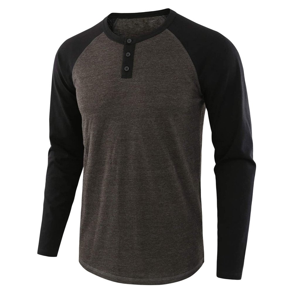 Mens Henley Long Sleeve Raglan T-Shirt Fashion Button Cotton Fall Shirt Casual Lightweight Crew Neck Shirts (Small,Brown 2)