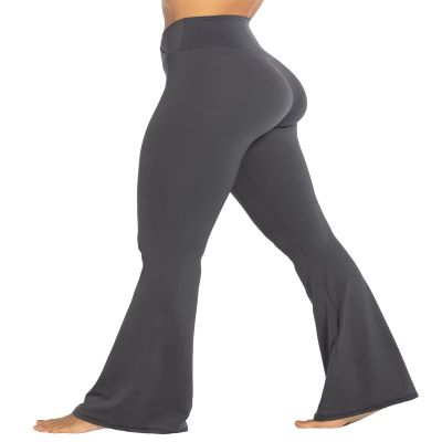 Sunzel Flare Leggings, Crossover Yoga Pants with Tummy Control, High Waisted and Wide Leg, No Front Seam Grey Large 28" Inseam
