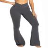 Sunzel Flare Leggings, Crossover Yoga Pants with Tummy Control, High Waisted and Wide Leg, No Front Seam Grey Large 28" Inseam view 2