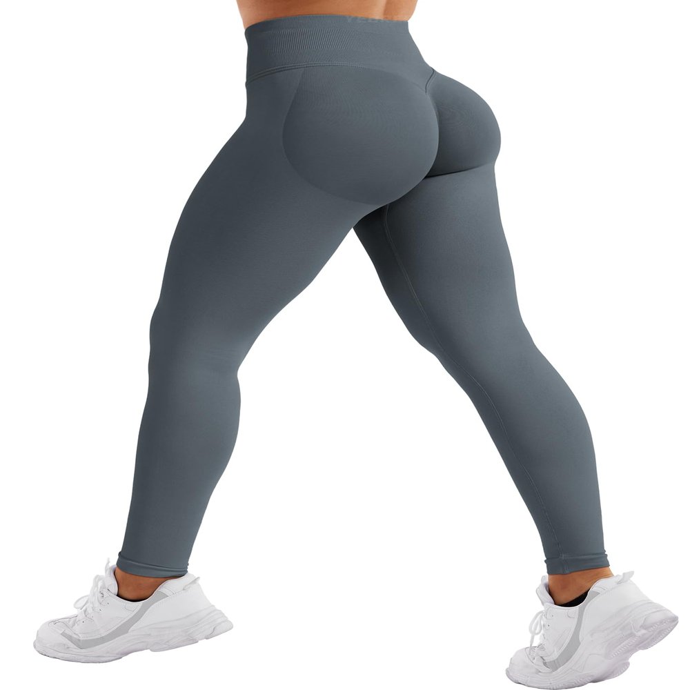 YEOREO SoftHue Hidden Scrunch Butt Workout Leggings for Women Lifting Seamless Mid Low Waist 25" Gym Fitness Yoga Pants with Tummy Control Stormy Grey-S