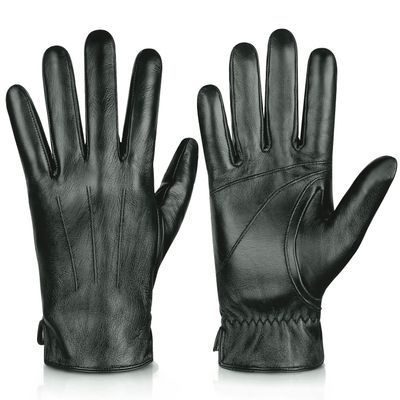 Alepo Genuine Sheepskin Leather Gloves for Men, Winter Warm Touchscreen Texting Cashmere Lined Driving Motorcycle Gloves (Army-M)
