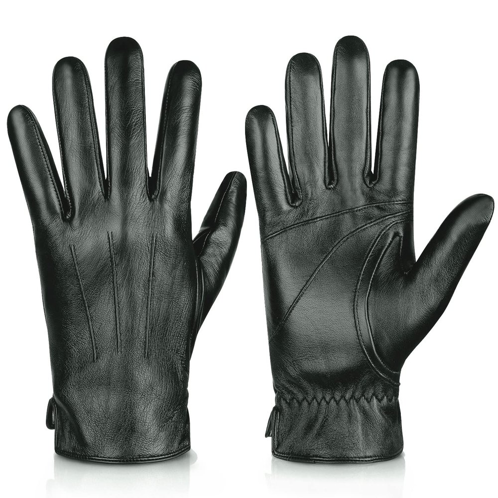 Alepo Genuine Sheepskin Leather Gloves for Men, Winter Warm Touchscreen Texting Cashmere Lined Driving Motorcycle Gloves (Army-M)