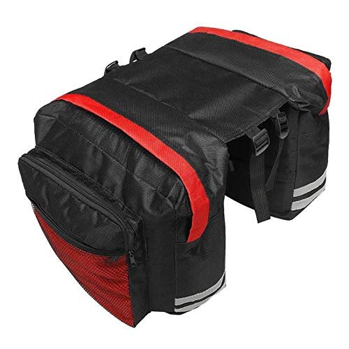 SagaSave Bike Trunk Bag, Bike Saddle Bag with Reflective Trim, Bike Rear Rack Bag, Portable Bike Pannier Bag for Grocery Shopping Commuter Long Travel Cycling Trip-Red