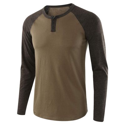 Mens Henley Long Sleeve Raglan T-Shirt Fashion Button Cotton Fall Shirt Casual Lightweight Crew Neck Shirts (X-Large,Army Green)