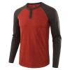 Mens Henley Long Sleeve Raglan T-Shirt Fashion Button Cotton Fall Shirt Casual Lightweight Crew Neck Shirts (Small,Red) view 1