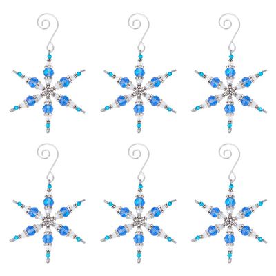 GOMAKERER 6 Pcs Snowflake Iron and Glass Pendant, Crystal Rhinestone Shiny Snowflake Hangers Christmas Tree Ornaments for Xmas Holiday Winter Home and Party Decor 3inch(7.7cm) Royal Blue