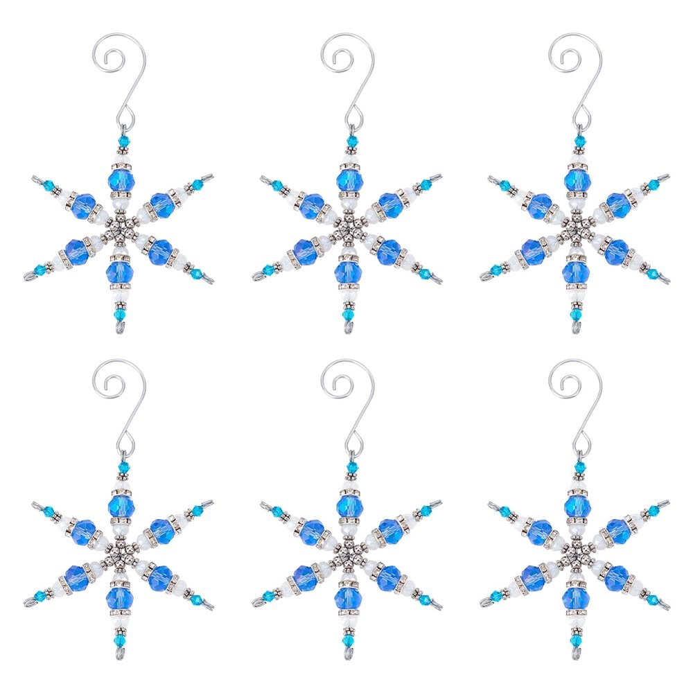 GOMAKERER 6 Pcs Snowflake Iron and Glass Pendant, Crystal Rhinestone Shiny Snowflake Hangers Christmas Tree Ornaments for Xmas Holiday Winter Home and Party Decor 3inch(7.7cm) Royal Blue