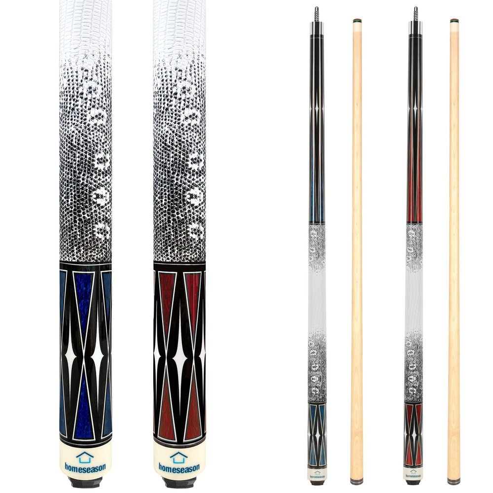 HomeSeason Set of 2 Pool Cue Stick 58" Billiard Cue Sticks 3D Printed Grip Professional Low Deflection Pool Sticks Maple Wood Pool Sticks 18//21oz 13mm Tip
