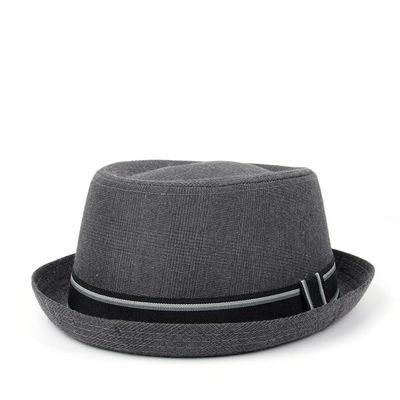 1pc Dad Bowler Porkpie Jazz Hat Fedora Hat Flat Pork Pie Hat for Gentleman Luopan(Dark Gray,60CM)