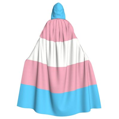 Juiimr Transgender Pride Flag Long Hooded Cape Cloak For Halloween Carnival Theme Party Cosplay Costume Decor