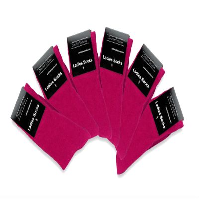 Concitor Women's Dress Socks Solid HOT PINK FUSCHIA Color COTTON Blend Mid Cut Lenght Sock 6 Pairs