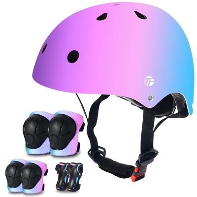 Color Gradient Adjustable Bike Helmet(S) & Skateboard Pads Kids(S) for 2-3-5-8-14+Ages