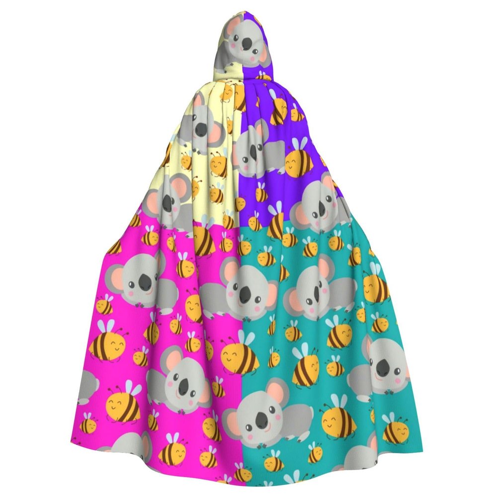 Juiimr Cute Kola Animal Pattern Long Hooded Cape Cloak For Halloween Carnival Theme Party Cosplay Costume Decor
