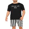 EISHOPEER Men's Modal Printed Top and Shorts Pajama Sleep Set Black & Stripe Small view 1