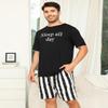 EISHOPEER Men's Modal Printed Top and Shorts Pajama Sleep Set Black & Stripe Small view 3