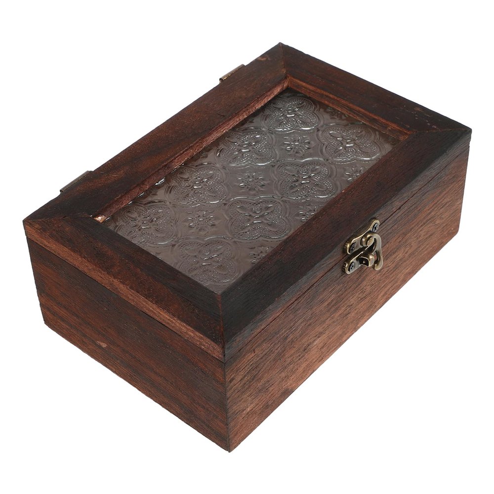 AOKWAWALIY Wooden Jewelry Box with Glass Lid Metal Clasp, Retro Jewelry Display Case Wood Storage Keepsakes Box for Collectibles Home Organization Box
