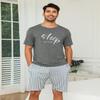EISHOPEER Couple Matching Pajamas Sets Modal Pjs Short Sleeve Tops and Printed Short for Mens Dark Grey & Stripe XX-Large view 2