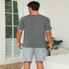 EISHOPEER Couple Matching Pajamas Sets Modal Pjs Short Sleeve Tops and Printed Short for Mens Dark Grey & Stripe XX-Large view 4