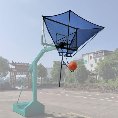 ELUKHT Rotatable 180 Ball Return for Basketball Hoop, Heavy Duty Basketball Shooting Machine for Stadium Playground Court Home, Suspended Adults Boys Girls Basketball Rebounder Net