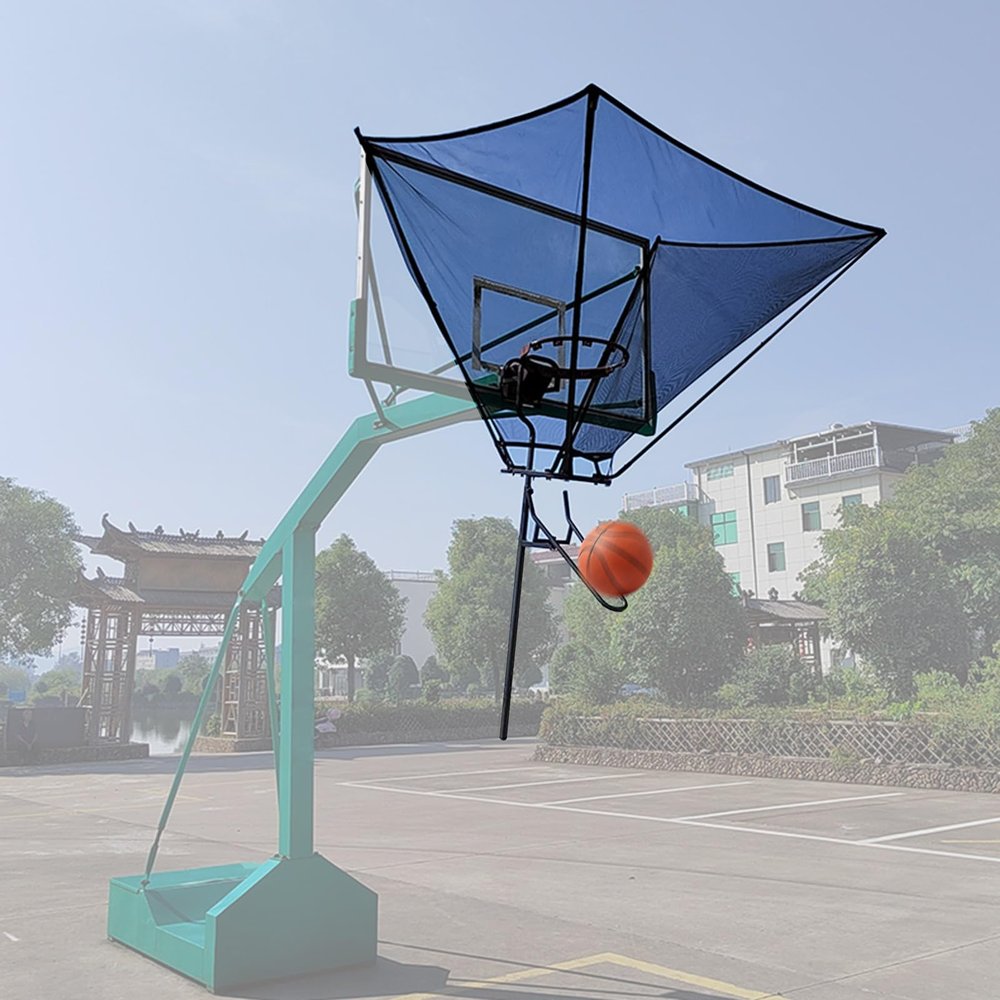 ELUKHT Rotatable 180 Ball Return for Basketball Hoop, Heavy Duty Basketball Shooting Machine for Stadium Playground Court Home, Suspended Adults Boys Girls Basketball Rebounder Net