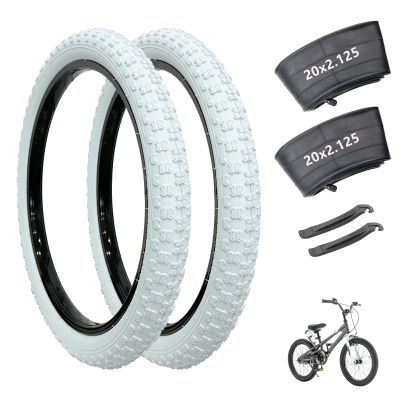 20 inch Bike Tire 20x2.125 Bicycle Tires Kids Bike Tire Folding Replacement Puncture-Resistant Tire for BMX MTB Mountain Bike, 20" Schrader Valve Bike Tubes and Tire Levers 2 PCS(White)