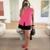 Womens Sweater Vest Sleeveless Button Down Round Neck Knitted Tank Tops Casual Cardigan for Women Rose red L view 2