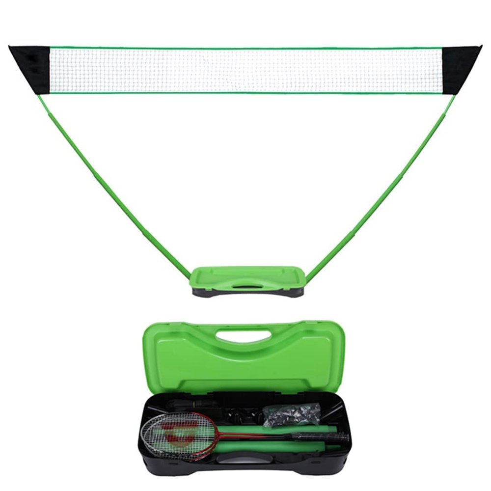 ELUKHT Complete Badminton Sets, Portable Badminton Net Set with 2 Badminton Rackets 2 Shuttlecocks, Folding Volleyball Tennis Net System for Outdoors Courtyard (Green)
