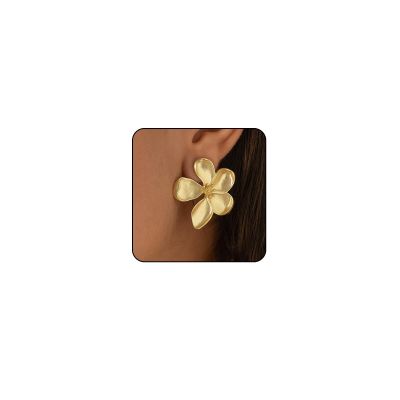 Gold Statement Earrings for Women Chunky Gold Flower Earrings for Women Ginkgo Leaf Earrings Exaggerated Floral Big Shell Earrings Boho Metal Sectored Earrings Birthday Jewelry (Gold G)