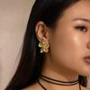 Gold Statement Earrings for Women Chunky Gold Flower Earrings for Women Ginkgo Leaf Earrings Exaggerated Floral Big Shell Earrings Boho Metal Sectored Earrings Birthday Jewelry (Gold G) view 3