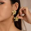 Gold Statement Earrings for Women Chunky Gold Flower Earrings for Women Ginkgo Leaf Earrings Exaggerated Floral Big Shell Earrings Boho Metal Sectored Earrings Birthday Jewelry (Gold G) view 4
