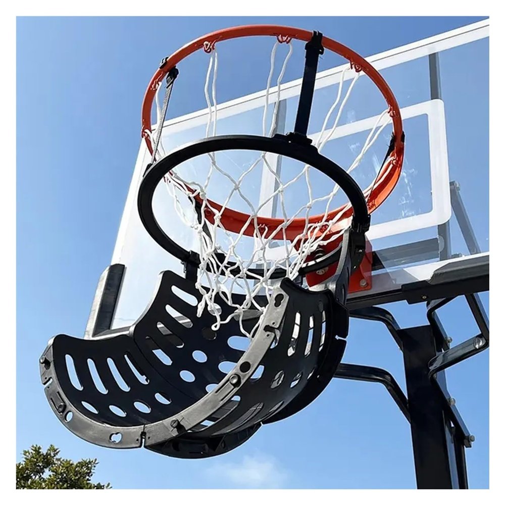 ELUKHT Portable Basketball Shot Return System, Quick Dunk Practice Ball Rebound Attachment with 360 Degree Rotatable Chute, Black PP Plastic