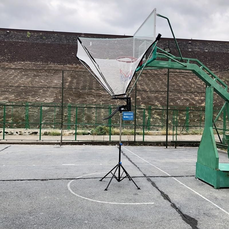 ELUKHT Freestanding Basketball Hoop Metal Ball Return Attachment, 180 Rotating Shot Trainer for Teens Youth Adults, Gym Home Yard Basketball Rebounder Net