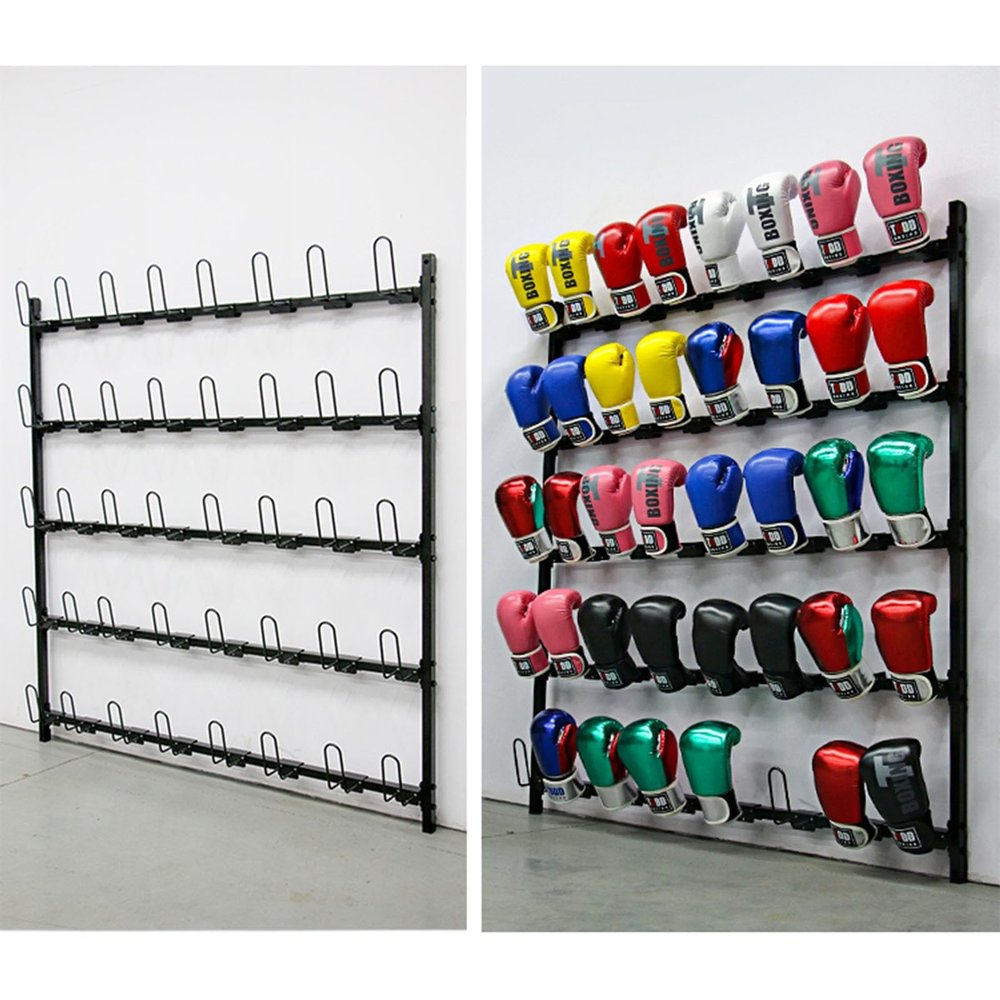 AErosx Wall Mount 5 Tier Boxing Glove Storage Rack, Sturdy Metal Steel Display Stand for Gloves, Boxing Glove Drye and Organizer for Gym Garage, Holds 20 Pairs of Gloves (66.5x68 inch)