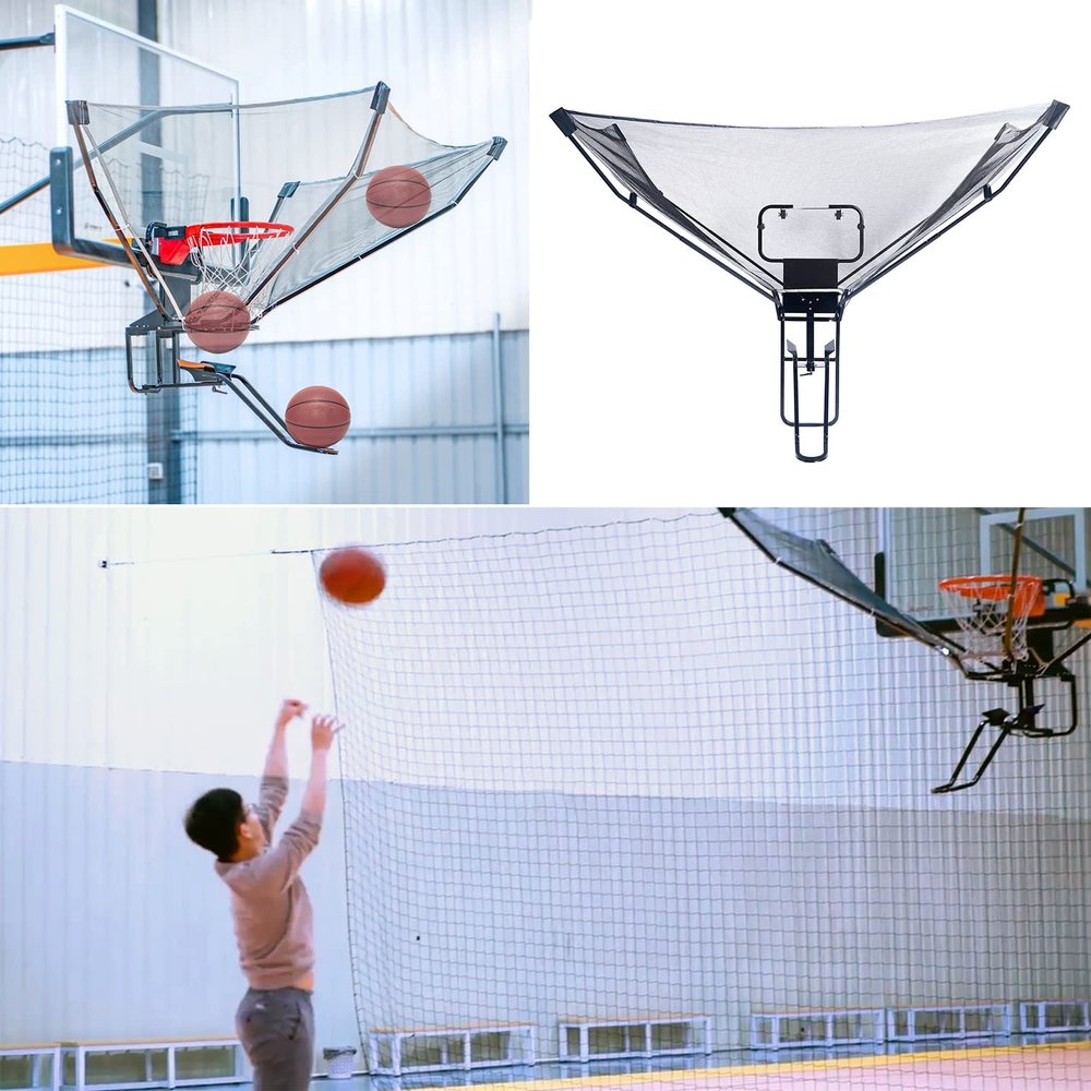 ELUKHT Basketball Shot Returner Black Portable Basketball Return System, Outdoor Indoor Basketball Returns & Guard Net Set, Rotatable Basketball Rebounder Shooting Trainer