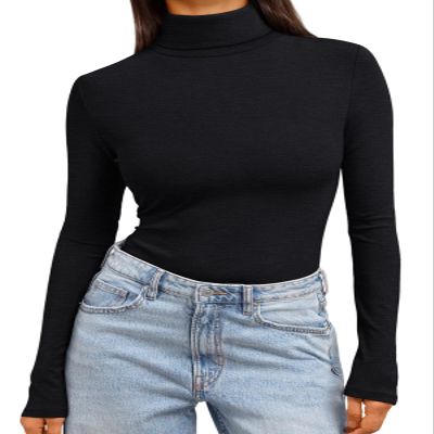 Trendy Queen Women's Turtleneck Long Sleeve Shirts Spring Fashion BasicThermal Underwear Tops Winter Clothes 2026 Black XXL