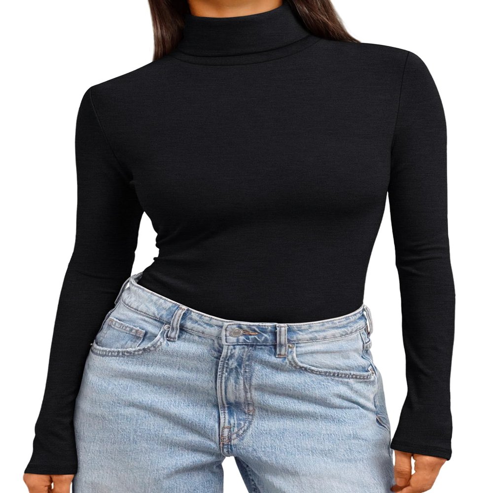 Trendy Queen Women's Turtleneck Long Sleeve Shirts Spring Fashion BasicThermal Underwear Tops Winter Clothes 2026 Black XXL