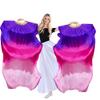 TRIMODI 1 Pair(Left+Right) Women Hand Made Real Silk Belly Dance Fan Veils, Giadient Color Length 180cm Width 90cm (Purple Rose Pink) view 1