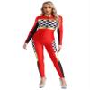 Hedmy Women's Halloween Racer Costume Speed Car Driver Jumpsuit Bodysuit Checkerboard Racing Costume Red XX-Large view 1