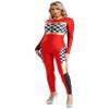 Hedmy Women's Halloween Racer Costume Speed Car Driver Jumpsuit Bodysuit Checkerboard Racing Costume Red XX-Large view 3