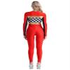 Hedmy Women's Halloween Racer Costume Speed Car Driver Jumpsuit Bodysuit Checkerboard Racing Costume Red XX-Large view 4