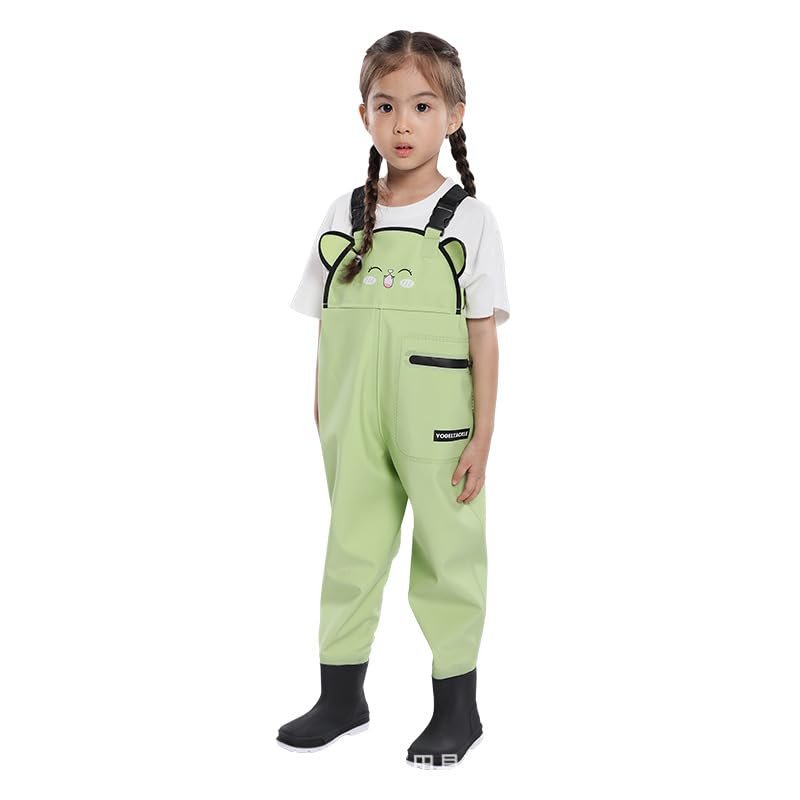 BABYBEEUS Kids Toddler Chest Waders 1-piece Boots Attached for Fishing, Hunting, Waterproof Outdoor, Stay Dry (US, Age, 7 Years, 8 Years, Green)