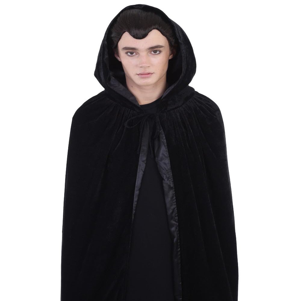 BC GOODS BY Adult Men Reversible Hooded Cape Costume | Black Goth Anime Cloak for Men | Halloween Wizard Robe Fancy Dress for Cosplay and Themed Party - L