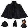 Ckuakiwu Black Cloak for Women, Short Velvet Medieval Shawl with Tie Strap, Gothic Witch Cape for Halloween Cosplay view 1
