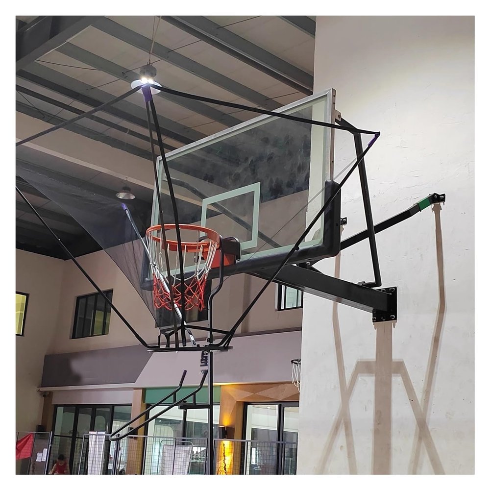 Indoor Outdoor Basketball Hoop Net Catcher, 180 Rotatable Foldable Shot Training Aid Rebound System - Metal Iron Frame, for Garage/Backyard/Pool, Easy to Set Up